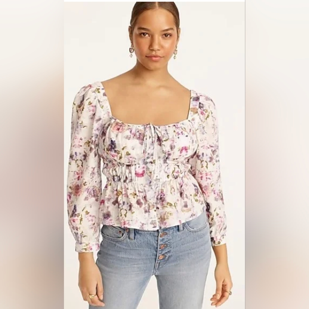 J Crew Cinched Waist Top in Kaleidoscope Floral
